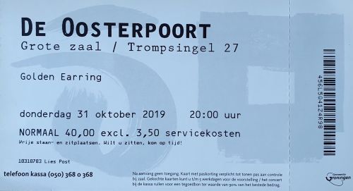 Golden Earring ticket October 31 2019 Groningen - Oosterpoort show / scan by Lies Post